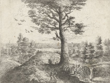 Landscape with a walking couple, Philips Augustijn Immenraet, Lucas van Uden, Frans van den