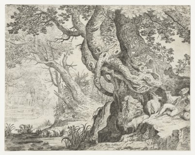 Sleeping Shepherd near a big tree, Roelandt Savery, Marcus Christoph Sadeler, 1624 - 1639