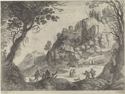Mountain landscape with figures, Willem van Nieulandt (II), Antoine Bonenfant, 1594 - 1635