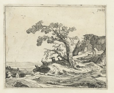 Landscape with tree, Pieter de Molijn, print maker: Cornelis van Kittensteyn attributed to, 1623 -