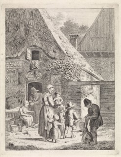 Farmers and children near a farm, Johannes Christiaan Janson, 1778 - 1823