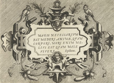 Cartouche with a quote from Epictetus, Frans Huys, Hans Vredeman de Vries, Gerard de Jode, 1555