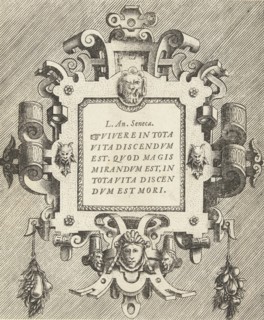 Cartouche with a quote from Seneca, Frans Huys, Hans Vredeman de Vries, Gerard de Jode, 1555