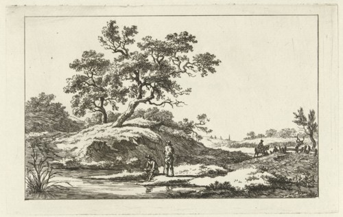 Travelers near water, print maker: Carel Lodewijk Hansen, c. 1780 - 1840