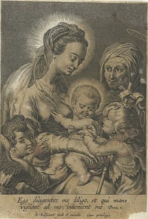 Mary with Child and John the Baptist as a child with Anna, print maker: Schelte Adamsz. Bolswert,