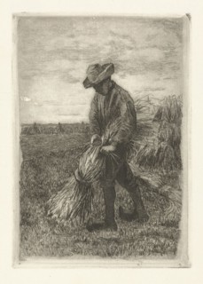 Man binds sheaf on field with corn, Johanna HenriÃ«tte Besier, 1875 - 1944