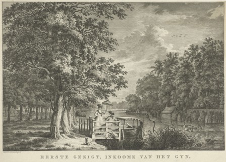 Landscape with a couple on the bank of the river Gein, Jan Evert Grave, 1769 - 1805, Jan Evert