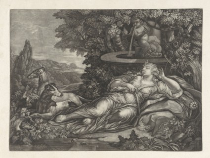 Dormant Diana, print maker: Anonymous, Gerard Valck, Anonymous, 1662 - 1726
