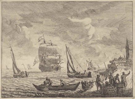 Seascape with boats offshore, Adam Silo, 1689-1760