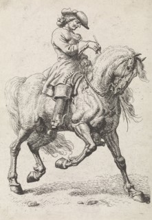 Horseman let his horse to fall behind, print maker: Dirk Maas, 1669 - 1717