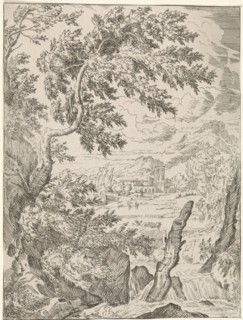 Waterfall with stump, Abraham Genoels, Anonymous, 1650 - 1773