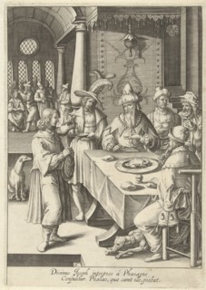 Joseph interprets the dreams of Pharaoh, print maker: Robert de Baudous, Lucas van Leyden, 1591 -