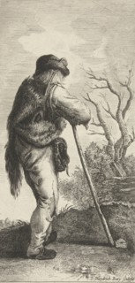 Man leaning on a stick, print maker: Hendrik Bary, 1657 - 1679