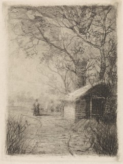 Landscape with trees, a barn and a road, Elias Stark, 1886