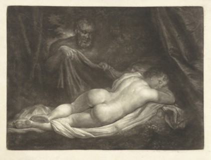 Sater spy a sleeping nymph, Caspar Netscher, 1649 - 1684