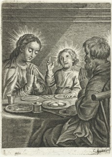 Holy Family praying before meals, Schelte Adamsz. Bolswert, Peter Paul Rubens, Cornelis Galle II,