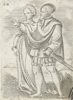 Dancing couple, walking left, Cornelis Bos, Anonymous, c. 1537 - c. 1555