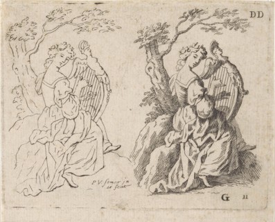 Study Journal Harp playing woman, Paul van Somer (II), 1670 - 1697