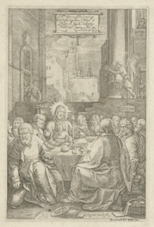The Last Supper, print maker: Hendrick Goltzius, Lucas van Leyden, 1598 and or 1630 - 1690