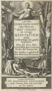 Frame for title with Christ Child and Christ dead and two angel with passion tools, BoÃ«tius Adamsz