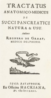 Title page for: Reinier de Graaf, Tractatus Anatomico-Paramedic succinate pancreatici kind & usu,