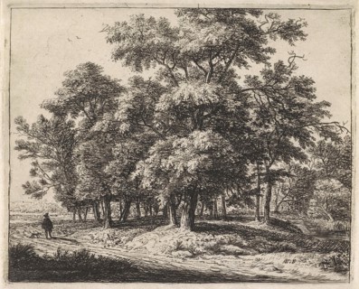 Man with dog in a forest, Anthonie Waterloo, 1630 - 1663