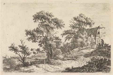 House on a path on a hill, Anthonie Waterloo, 1630 - 1663