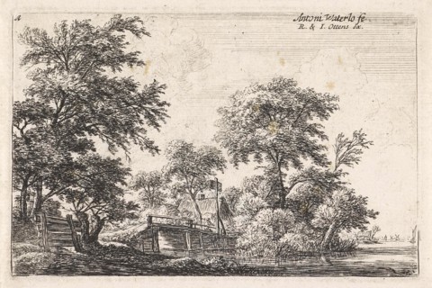 Wooden bridge in a house, Anthonie Waterloo, Reinier & Josua Ottens, 1630 - 1663