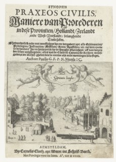 Title page of 'Maniere of Litigation' with a view on the Vijverberg and Binnenhof in The Hague, The