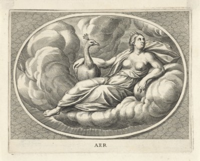 Female personifcatie element of air as the goddess Juno with peacock, Cornelis van Dalen (II), 1648