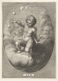 Element air as a child blowing bubbles on cloud, Cornelis van Dalen (II), Abraham van Diepenbeeck,