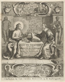 Physician Johan Beverwijk studying books about Apollo at the table in interior, Cornelis van Dalen