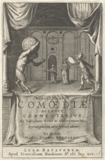 Scenic with satyr that world globe on shoulders and soldier who threatens levied sword, Cornelis