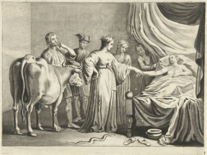 Iphis changed by Isis young man, Cornelis van Dalen (II), Nicolaes Pietersz. Berchem, F. Poppens,