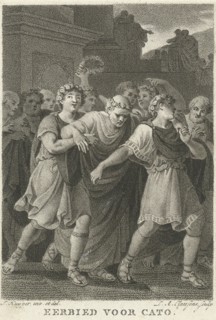 People go to the feast in honor of Cato, print maker: Lambertus Antonius Claessens, Jacques Kuyper,
