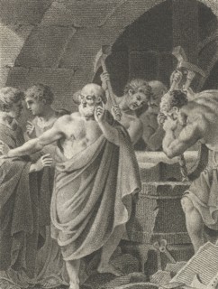 Pythagoras discovered the size ratio in the drawing, Lambertus Antonius Claessens, 1803