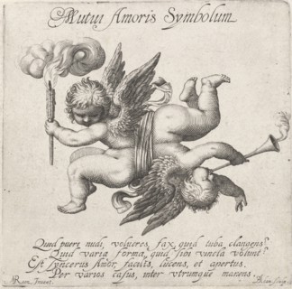 Two times Amor connected by a ribbon with eachother, print maker: BoÃ«tius Adamsz. Bolswert, M.