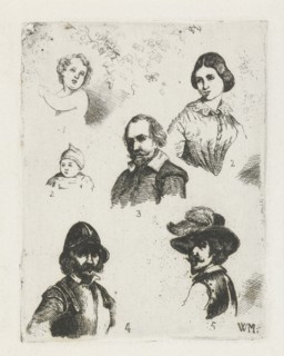 Study Sheet with six busts, Christiaan Wilhelmus Moorrees, 1811 - 1867