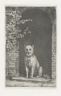 Dog sitting on the doorstep, Christiaan Wilhelmus Moorrees, 1811 - 1867