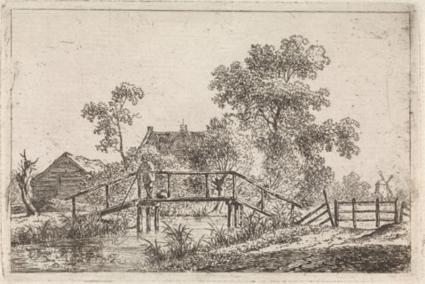 Landscape with fisherman on bridge, Johannes Christiaan Janson, 1778 - 1823