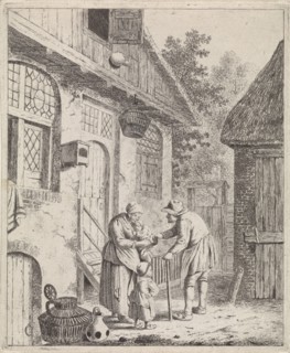 Courtyard with farmers, Johannes Christiaan Janson, Christina Chalon, 1778 - 1823