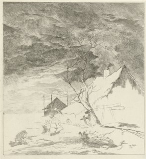 Night Landscape with farm and skaters, Johannes Janson, 1761 - 1784