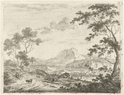 Mountainous landscape with resting shepherd, Johannes Janson, 1761-1784