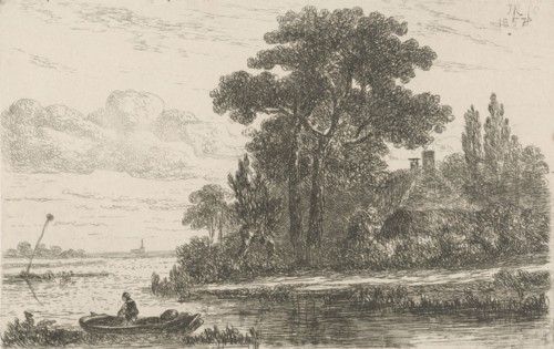 River Landscape with beacon, Hermanus Jan Hendrik van Rijkelijkhuysen, 1857