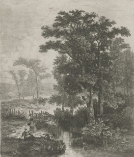 Man and woman at a trickle, Hermanus Jan Hendrik van Rijkelijkhuysen, 1823 - 1883