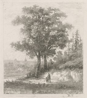 A man and a child on the waterfront, Hermanus Jan Hendrik van Rijkelijkhuysen, 1823 - 1883