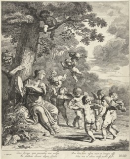 Pan and Syrinx with dancing putti, Dancker Danckerts, 1633 - 1675