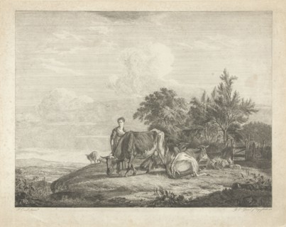 Landscape with shepherdess with her flock, print maker: Jacobus Cornelis Gaal, Pieter Gaal, 1852