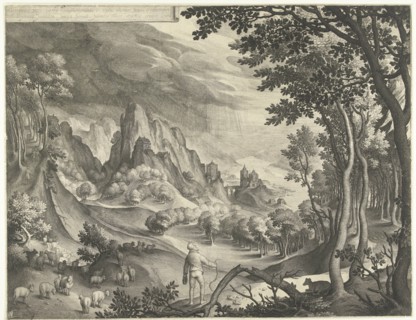 Moses is addressed by God on Mount Horeb, Nicolaes de Bruyn, 1633