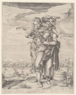 Archer and milkmaid, Nicolaes de Clerck, 1608 - 1612